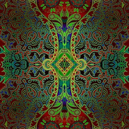 oriental red green floral ornamentの写真素材