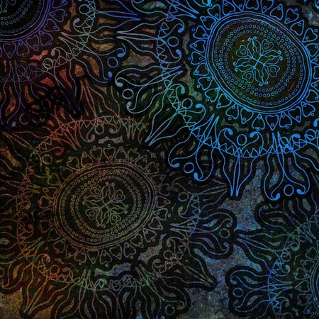 grainy, floral ornament on colored backgroundの写真素材