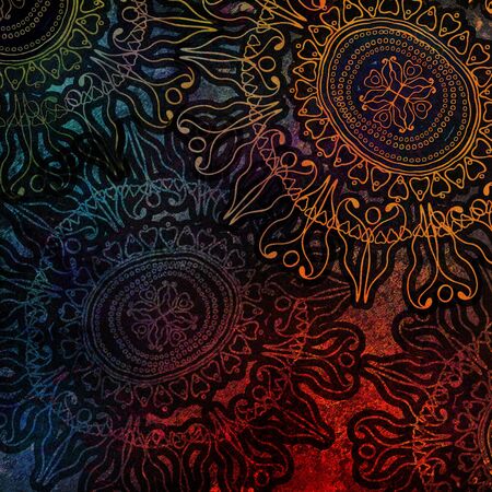 grainy, floral ornament on colored backgroundの写真素材