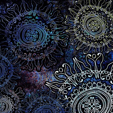 grainy, floral ornament on colored backgroundの写真素材