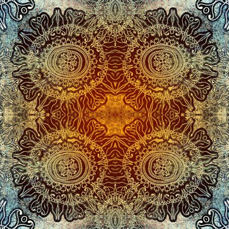 grainy, floral ornament on colored backgroundの写真素材