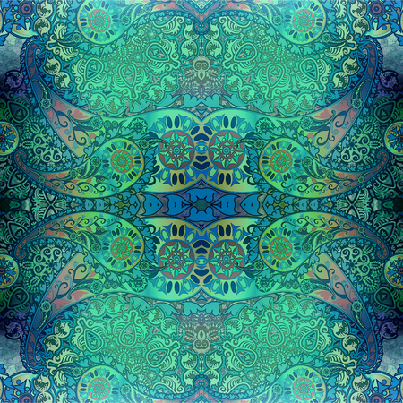 watercolor oriental foral ornament  paisley  blue greenの写真素材