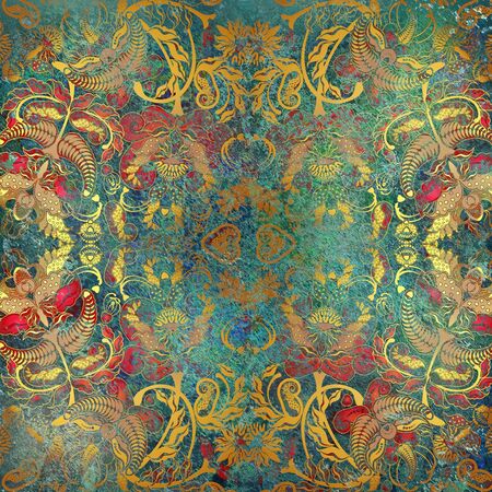  floral pattern on blue backgroundの写真素材