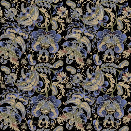 colored floral pattern on  black backgroundの写真素材