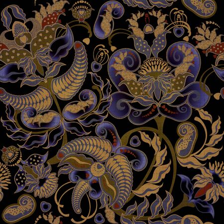 colored floral pattern on  black backgroundの写真素材