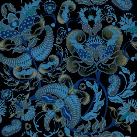 colored floral pattern on  black backgroundの写真素材