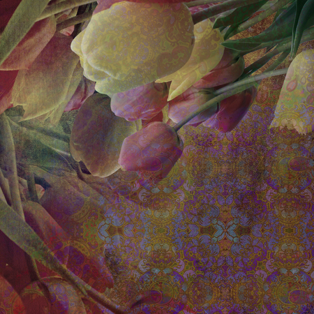 floral design mottled background red-brownの写真素材