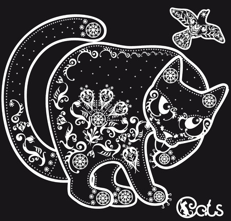 Stylized  black and white patterned catのイラスト素材
