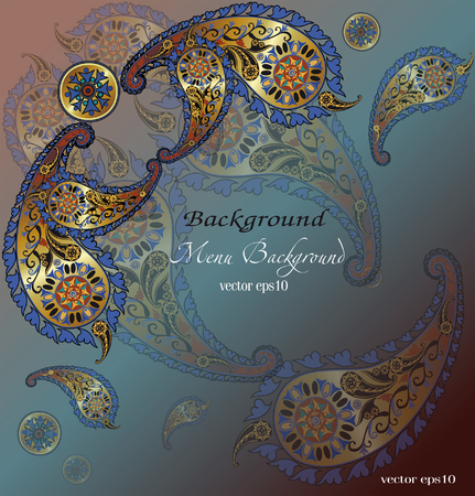 Floral pattern cover  background, an indian motif paisley blue texture designのイラスト素材