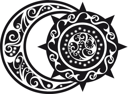 abstract pattern, crescent moon and sun symbolのイラスト素材