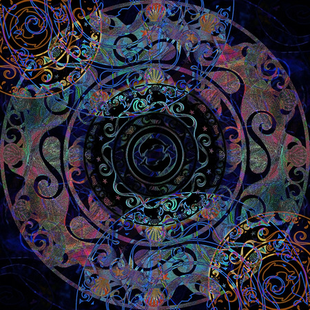 circular  stencil ornament, delf and shell  coloredの写真素材
