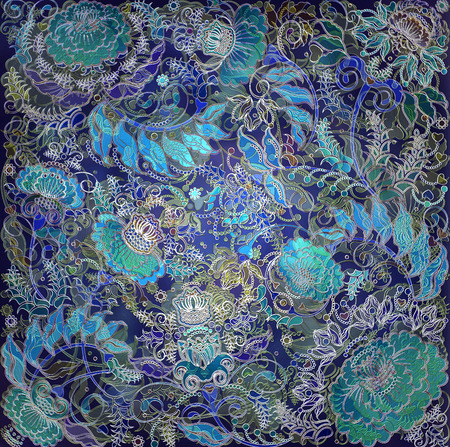 blue floral design on dark backlgroundの写真素材