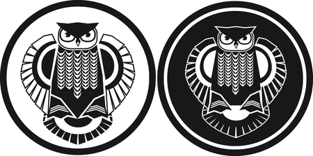 black and white owl, stylised viewのイラスト素材