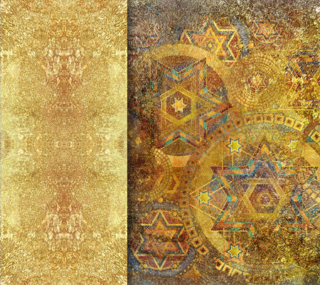 floral red textured background with golden sprayingの写真素材