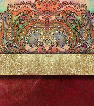 floral red textured background with golden sprayingの写真素材