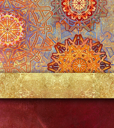 abstract red textured background with golden sprayingの写真素材