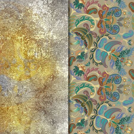 metallic imitation, abstract shabby colored background, floral patternの写真素材