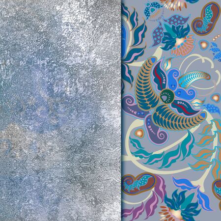 metallic imitation, abstract shabby colored background, floral patternの写真素材