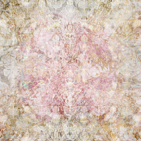 vintage stylized flowers outline on colored spotted backgroundの写真素材
