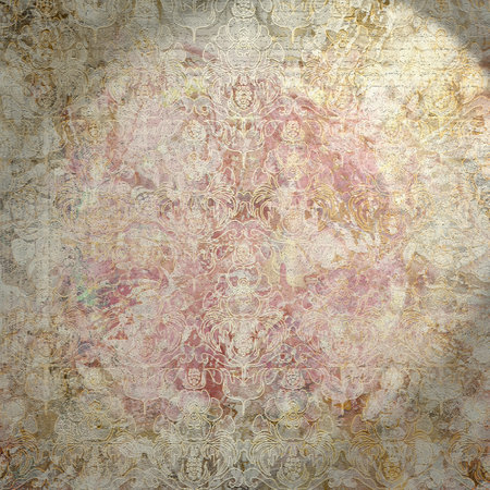 vintage stylized flowers outline on pink beige dark backgroundの写真素材