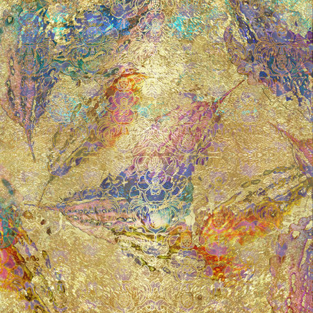 stylized flowers outline on colored dark backgroundの写真素材