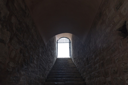 Dark Corridor with stair and lightの写真素材