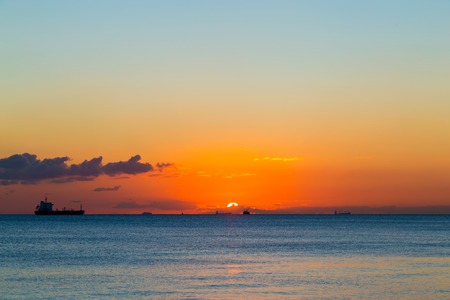 Ship on the sea during the sunset