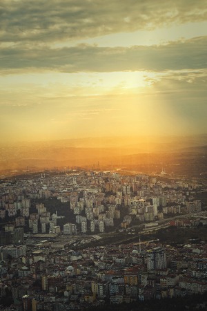 Istanbul view from air shows us amazing sunset sceneの写真素材
