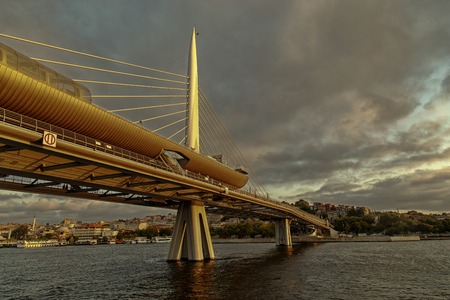 View of New built Halic Metro Bridge, vintage filter appliedの写真素材