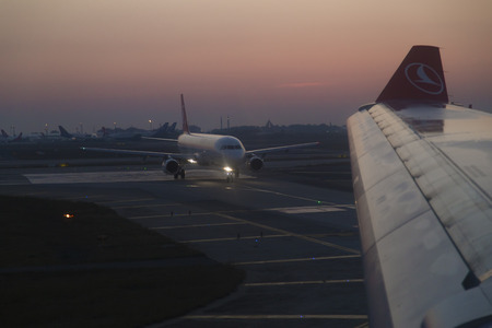 Istanbul, Turkey; October, 22 2017: Turkish Airline Airbus during the push back operation at dawn timeのeditorial素材