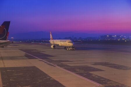 Istanbul, Turkey; October, 22 2017: Turkish Airline Airbus during the push back operation at dawn timeのeditorial素材