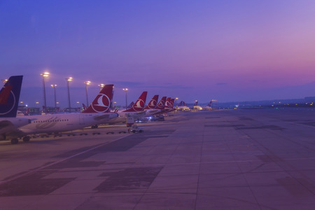 Istanbul, Turkey; October, 22 2017: Turkish Airline Airbus during the push back operation at dawn timeのeditorial素材