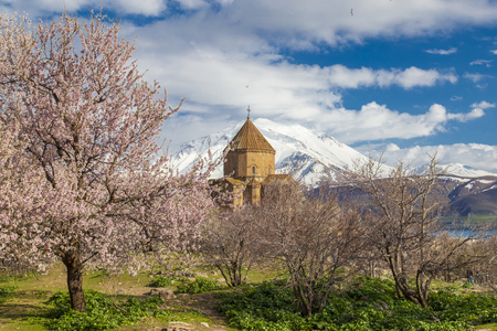 Tranquil scene, snowy mountains, lake and green meadowの写真素材