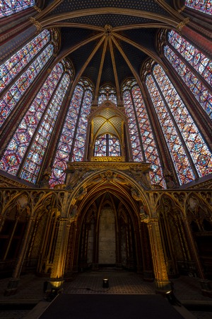 Sainte Chapelle view from Paris with wide angle fish eye lens provides panoramic visionのeditorial素材
