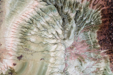 Aerial view of dried alluvial lake and mountainの写真素材