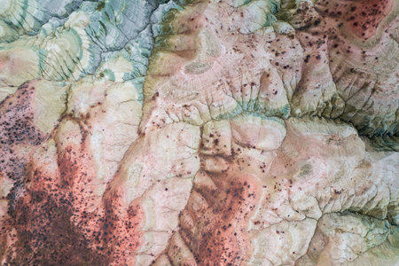 Aerial view of dried alluvial lake and mountainの写真素材