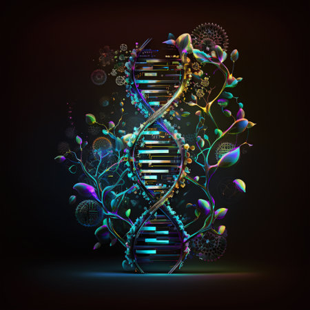 DNA helix on a dark background. 3d vector illustration.の写真素材