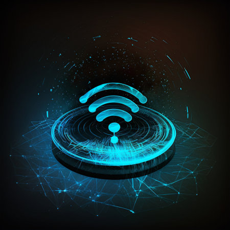 Futuristic style wi fi icon, sci-fi design in black background hologramの写真素材