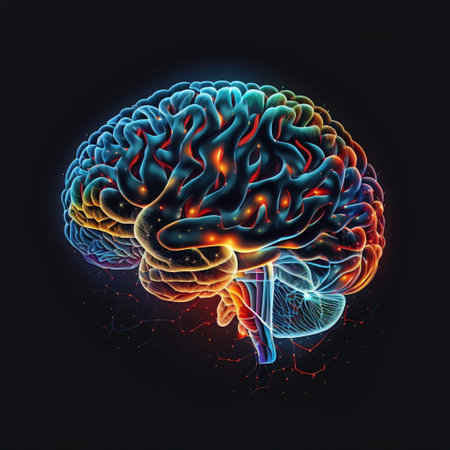 Human brain with glowing neurons and nervous system. 3D rendering, 3D illustration.の素材