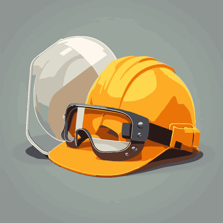 Safety helmet and goggles isolated on gray background. Vector illustration. Eps 10.の素材