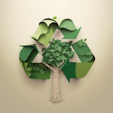 Paper cut recycle tree. Ecology concept. Vector illustration. Eps 10の素材