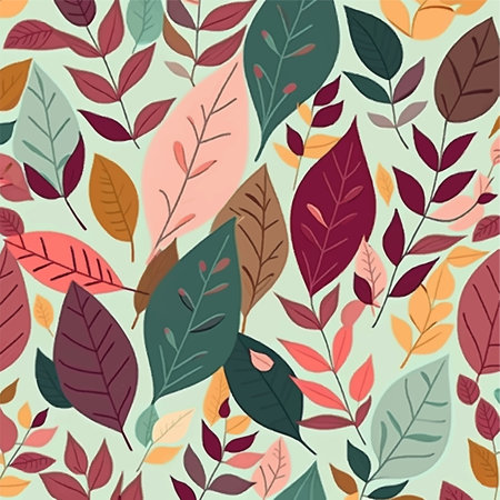 Seamless pattern with leaves. Vector illustration in flat style.の素材