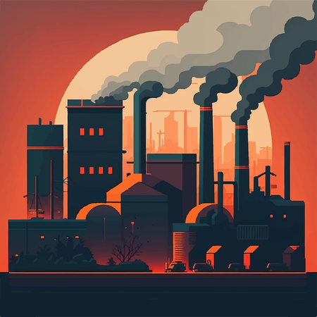 Industrial landscape. Pollution of the environment. Vector illustration.の素材