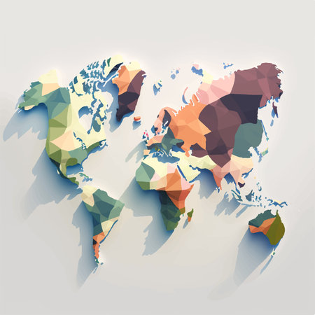 Polygonal world map. Low poly style. Vector illustration.の素材