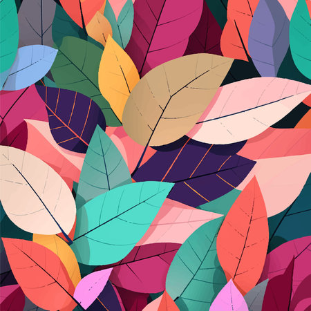 Seamless pattern with colorful leaves on dark background. illustration.の素材