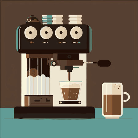 Coffee machine with coffee beans. Vector illustration in flat styleの素材