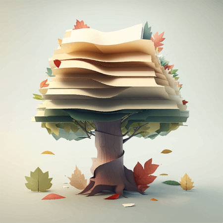 Books and tree with green leaves. Recycle concept illustrationの素材