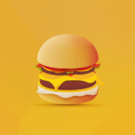 Illustration of a hamburger on a yellow backgroundの素材