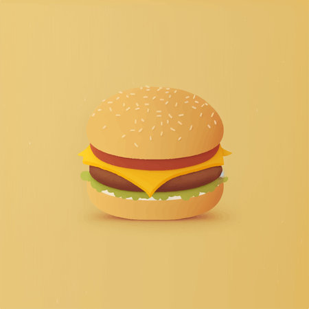 Illustration of a hamburger on a yellow backgroundの素材