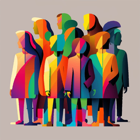 Group of people standing in a line. Colorful vector illustration.の素材